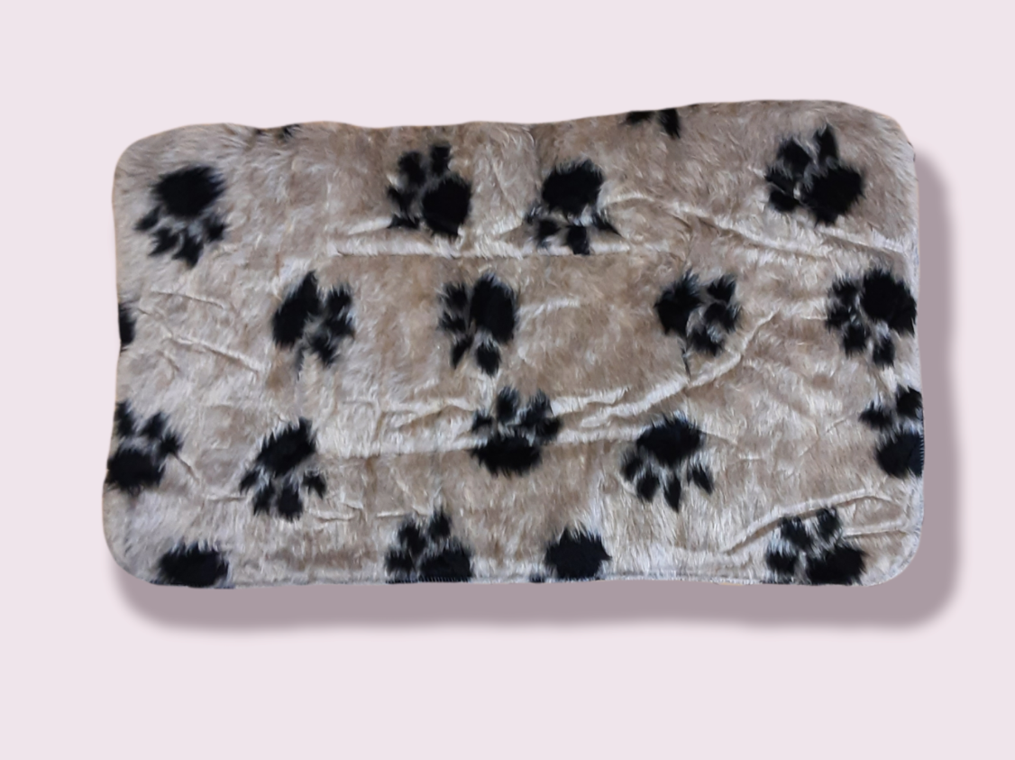 Small Cream Fleece Paw Print Dog Bed