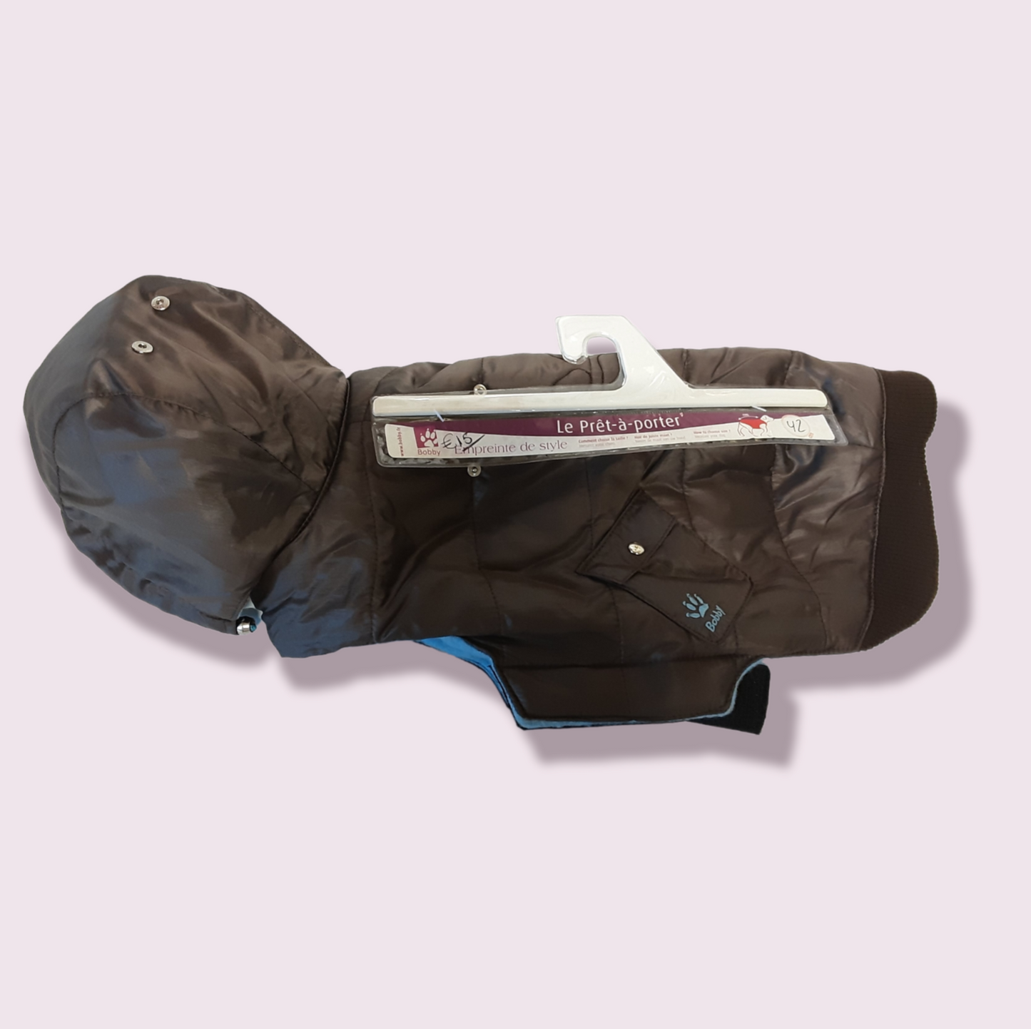 Padded Brown/Blue Waterproof Coat 42 cm