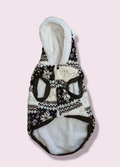 Hooded Fleece Coat Black & Cream 30 cm