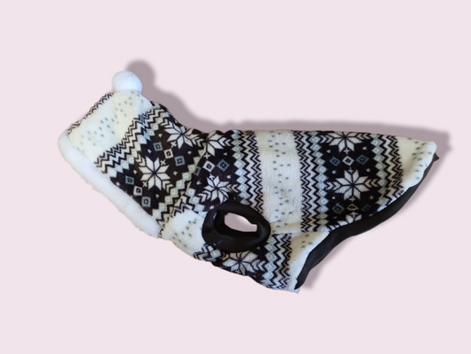 Hooded Fleece Coat Black & Cream 30 cm