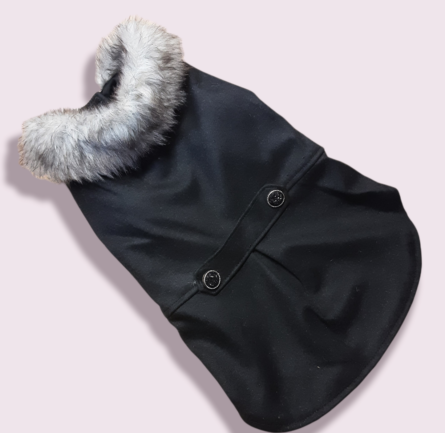 Felt Black Coat with Fur Trim XL 39 cm