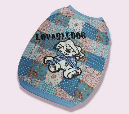 Patchwork Bear T-Shirt Baby Blue Various Sizes