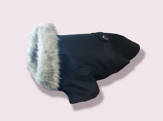 Felt Black Coat with Fur Trim XL 39 cm